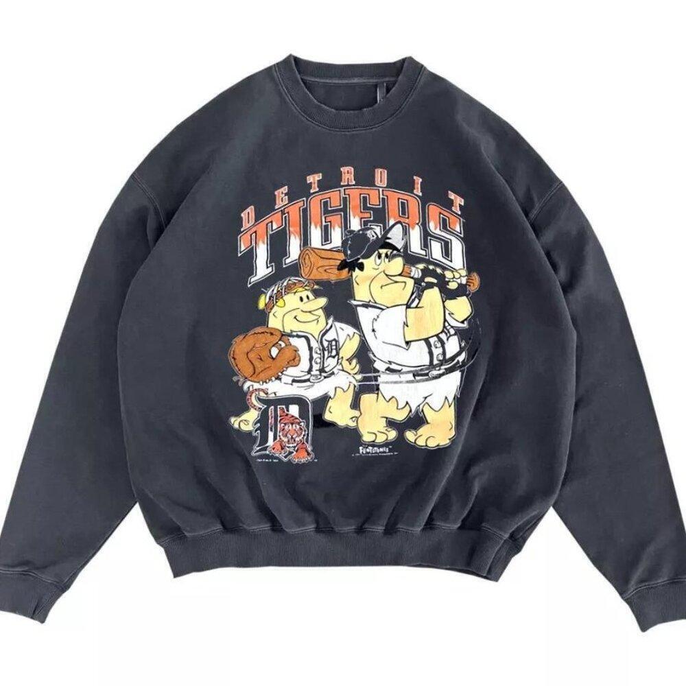 Detroit Tigers Baseball Cartoon Graphic Black Crewneck Sweatshirt